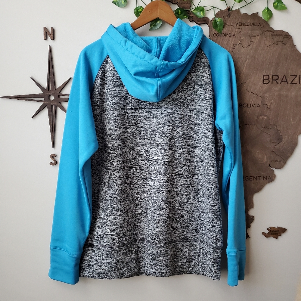 Cozy Blue & Heathered Gray Colorblock Pullover Hoodie Sweatshirt - Picture 2 of 7